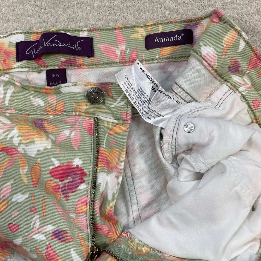 Gloria Vanderbilt Amanda 16W Capri Pants Green Floral Stretch Crop Jeans Womens - Picture 3 of 10